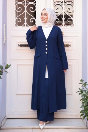Ceketli Lacivert Tesettür Üçlü Takım 7678L - 3