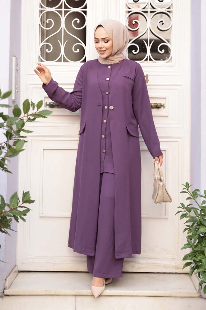 Ceketli Lila Tesettür İkili Takım 76521LILA - N.S NEVA STYLE