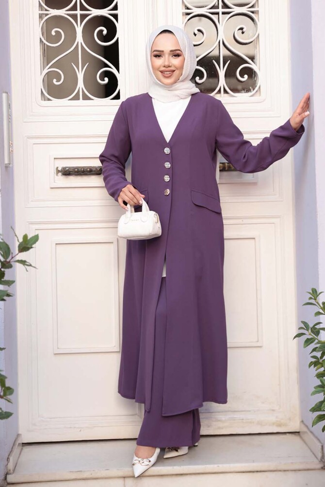 Ceketli Lila Tesettür Üçlü Takım 7678LILA - 1
