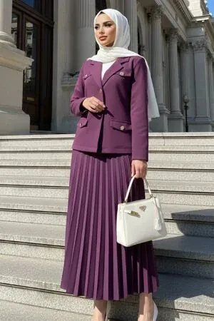 Ceketli Mürdüm Tesettür İkili Takım 62011MU 