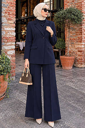 Ceketli Navy Blue Modest Two-Piece Set 6277L 
