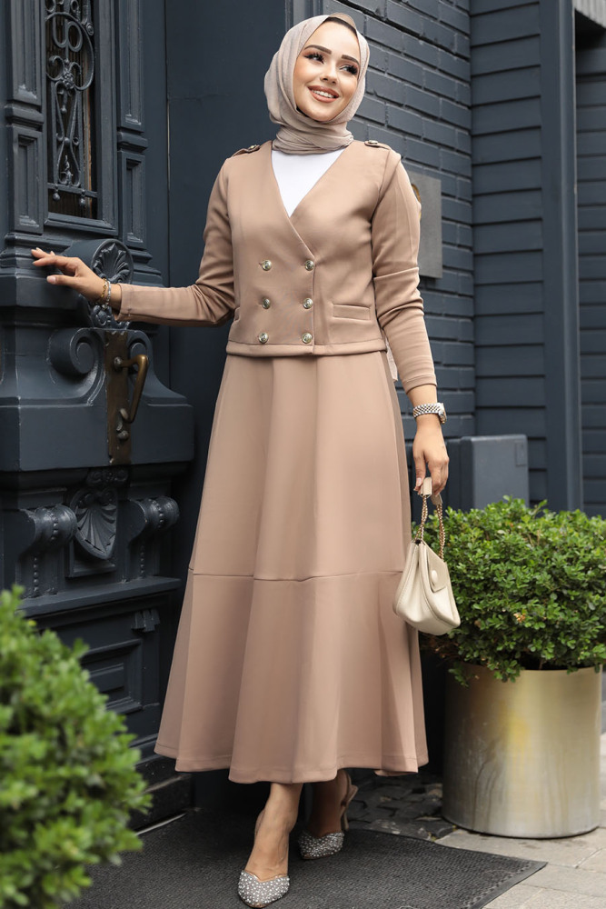 Ceketli Vizon Tesettür Etekli İkili Takım 12371V - 2