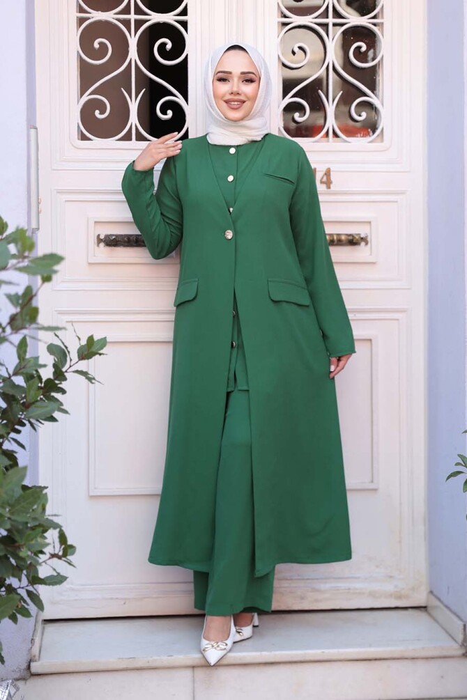 Ceketli Yeşil Tesettür İkili Takım 76521Y - 2