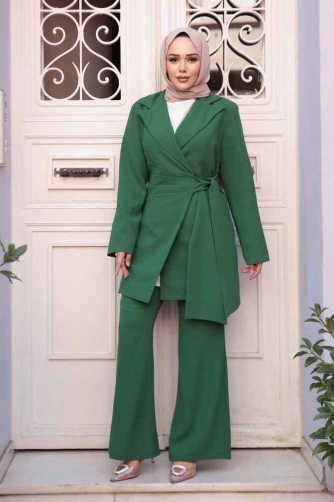 Ceketli Yeşil Tesettür İkili Takım 76731Y - N.S NEVA STYLE