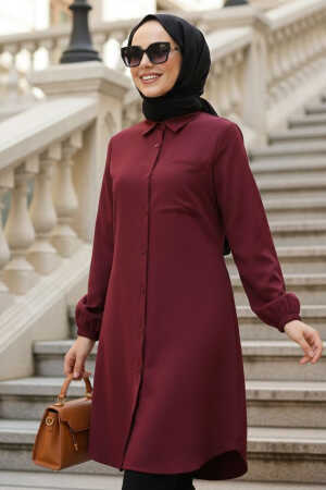 Cep Detailed Burgundy Modest Tunic 30293BR - N.S NEVA STYLE