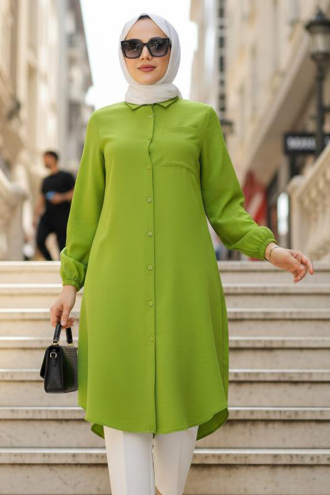 Cep Detailed Oil Green Modest Tunic 30293YY - 1