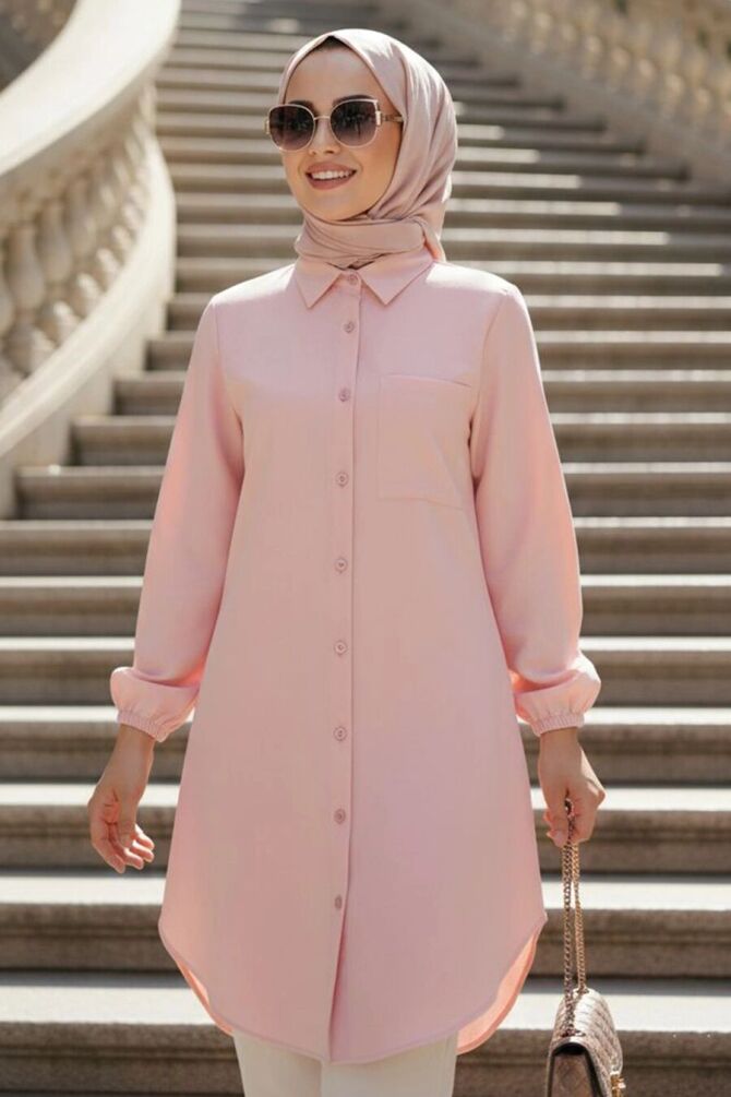 Cep Detailed Powder Pink Modest Tunic 30293PD - 1