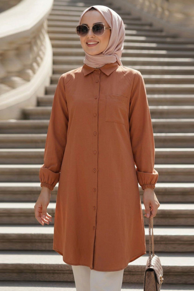 Cep Detailed Tan Modest Tunic 30293TB - 1