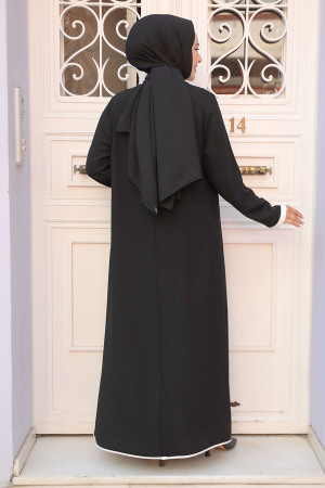 Cep Detaylı Siyah Tesettür Kimono Üçlü Takım 40215S - 4