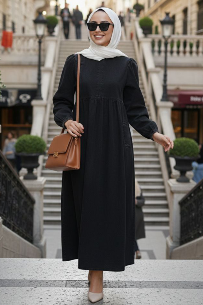 Cepli Black Modest Denim Dress 19166S - 1