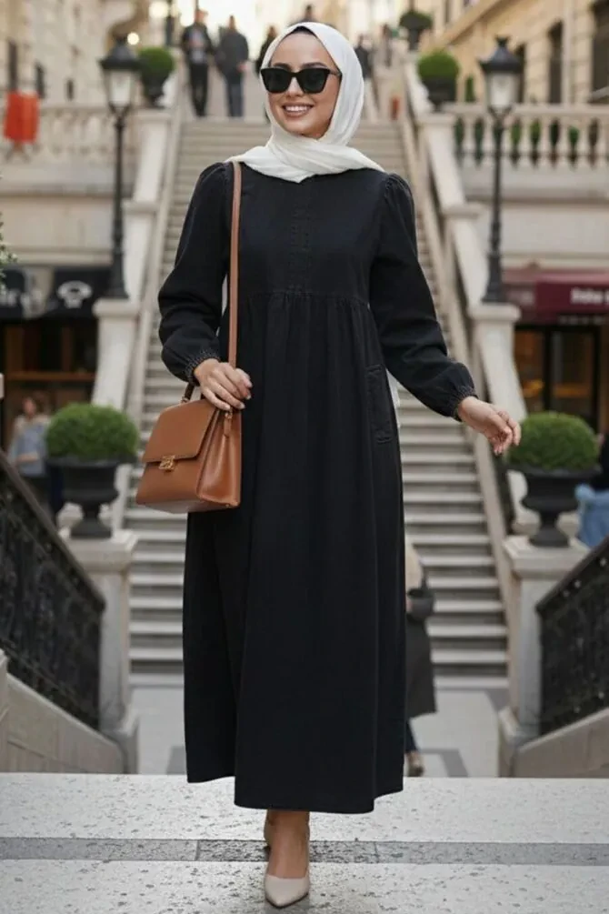 Cepli Black Modest Denim Dress 19166S - 1