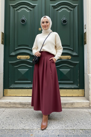 Cepli Bordo Tesettür Etek 62112BR 