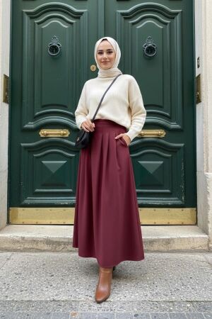 Cepli Bordo Tesettür Etek 62112BR - N.S NEVA STYLE