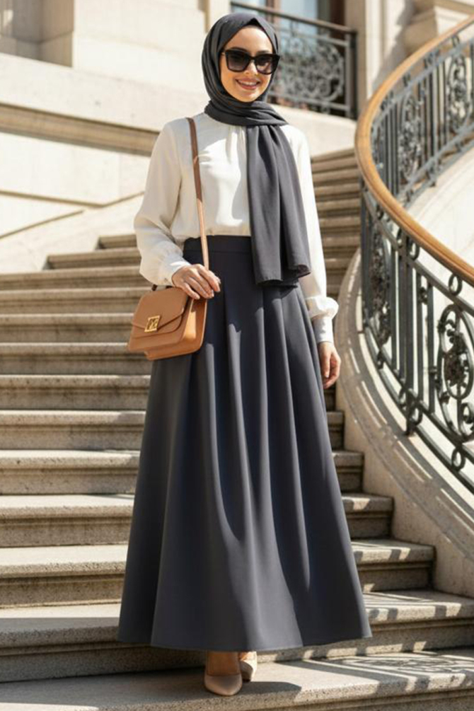 Cepli Gri Tesettür Etek 62112GR - N.S NEVA STYLE