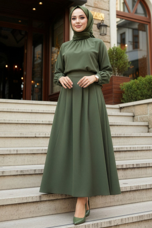 Cepli Haki Tesettür Etek 62112HK 