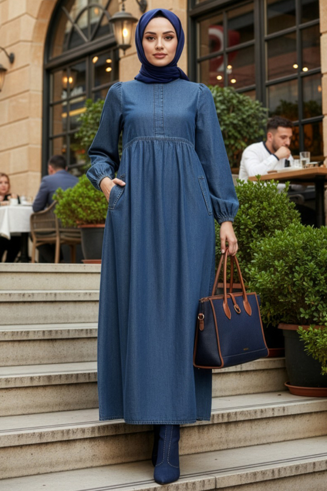 Cepli Navy Blue Modest Denim Dress 19166L - 1