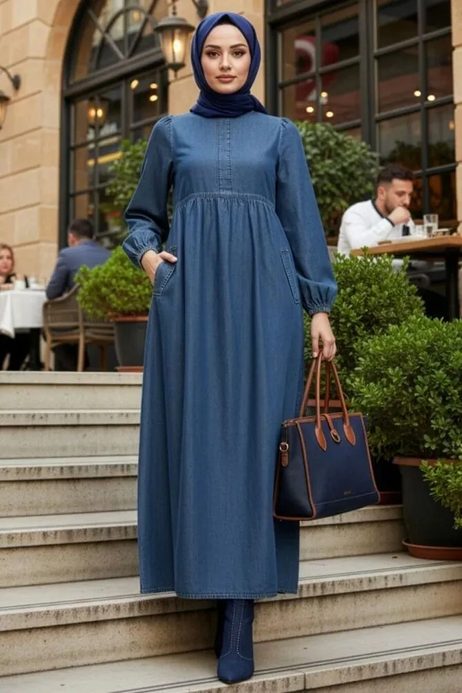 Cepli Navy Blue Modest Denim Dress 19166L - 1
