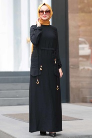 Cepli Siyah Tesettür Elbise 4278S - Thumbnail