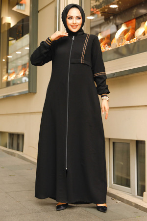Cepli Siyah Tesettür Ferace 62102S - 2