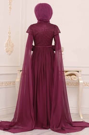 Cerise - Tesettürlü Abiye Elbise - Robe de Soirée Hijab - 3920VSN - Thumbnail