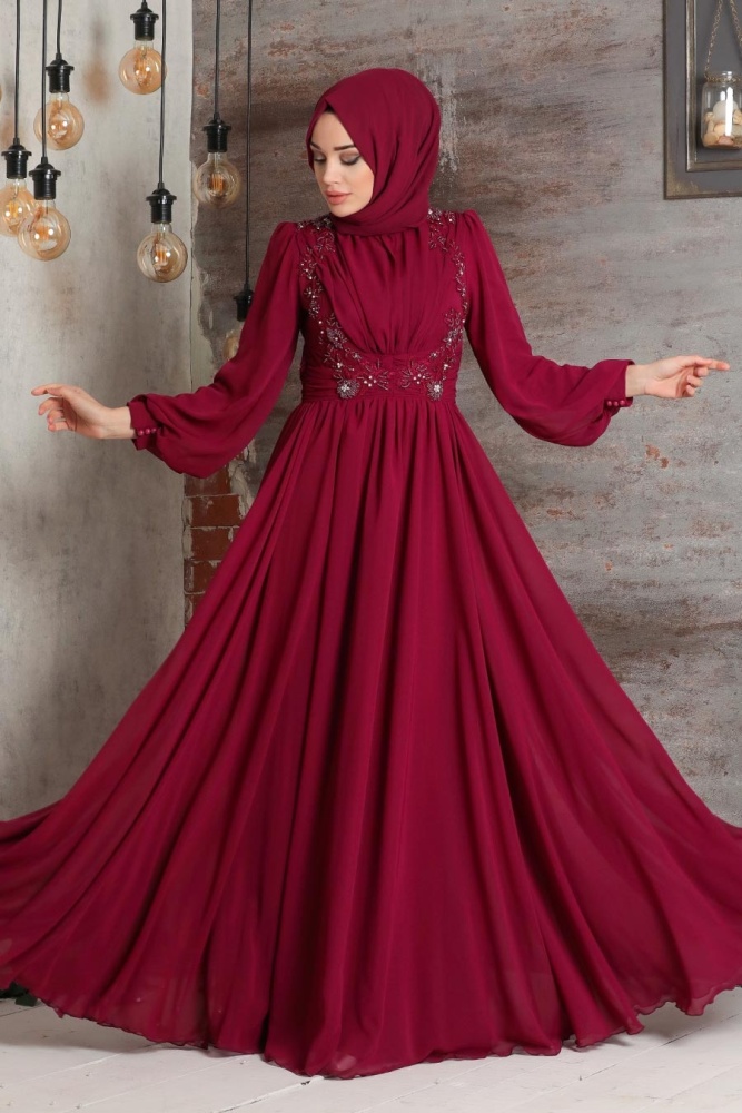 Cherry Hijab Evening Dress 21921VSN - 1