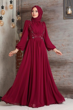 Cherry Hijab Evening Dress 21921VSN - 2