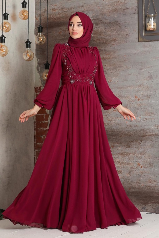 Cherry Hijab Evening Dress 21921VSN - 2