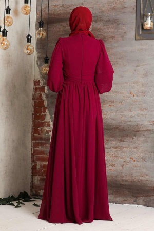 Cherry Hijab Evening Dress 21921VSN - 3