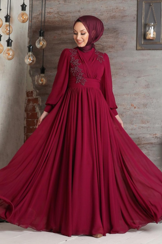 Neva Style - Plus Size Cherry Islamic Clothing Evening Dress 21940VSN - 1