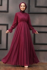 Neva Style - Plus Size Cherry Hijab Engagement Dress 22202VSN - Thumbnail