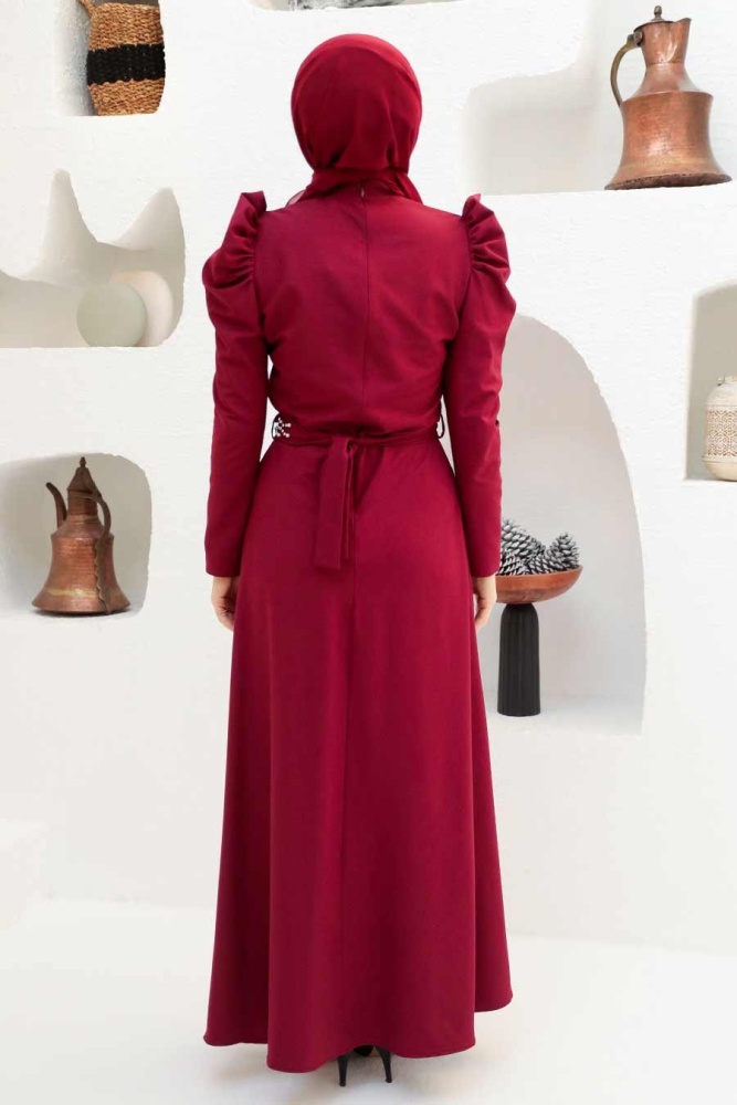 Neva Style - Long Cherry Islamic Clothing Wedding Dress 45601VSN - 2