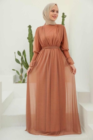 Neva Style - Sunuff Colored Turkish Hijab Bridesmaid Dress 5367TB - Thumbnail