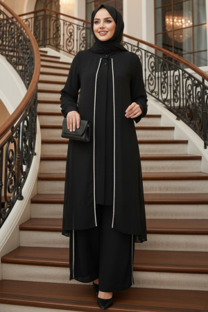 Chiffon Black Modest Two-Piece Set 4447S 