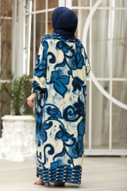 Çiçek Desenli İndigo Mavisi Tesettür Elbise 23171IM - Thumbnail