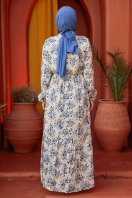 Çiçek Desenli Mavi Tesettür Elbise 50251M - Thumbnail