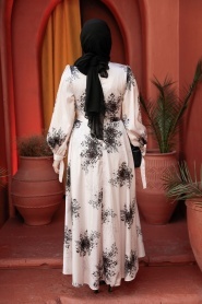 Çiçek Desenli Siyah Tesettür Elbise 60911S - Thumbnail
