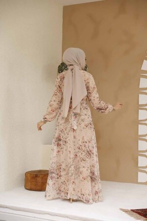 Çiçek Desenli Somon Tesettür Elbise 27966SMN - 4