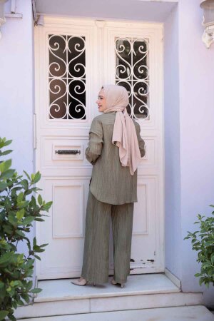 Çizgi Detaylı Haki Tesettür İkili Takım 32336HK - 3