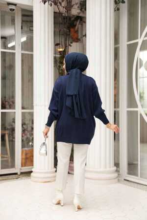 Çizgi Detaylı Lacivert Tesettür Triko Kazak Tunik 30661L - 4