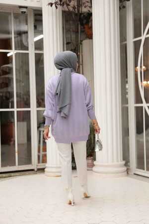 Çizgi Detaylı Lila Tesettür Triko Kazak Tunik 30661LILA - 3