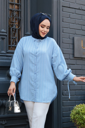 Çizgili Bebek Mavisi Tesettür Tunik 101016BM 