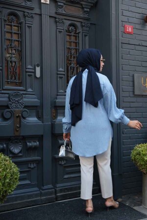 Çizgili Bebek Mavisi Tesettür Tunik 101024BM - 3