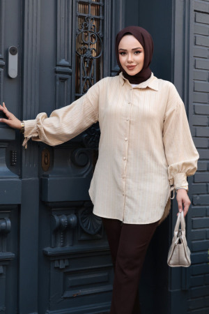 Çizgili Bisküvi Tesettür Tunik 101016BS 