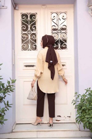 Çizgili Bisküvi Tesettür Tunik 101024BS - 3