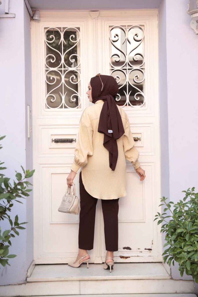 Çizgili Bisküvi Tesettür Tunik 101024BS - 3