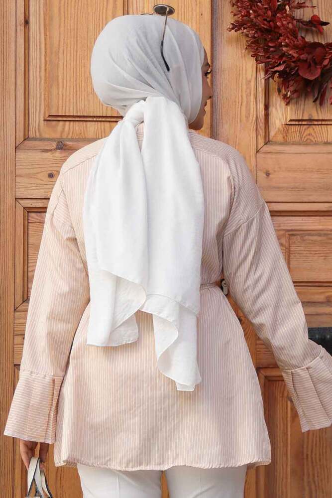 Çizgili Bisküvi Tesettür Tunik 12056BS - 3