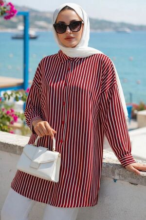Çizgili Bordo Tesettür Tunik 20421BR - 1