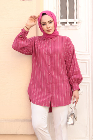 Çizgili Fuşya Tesettür Tunik 101016F 