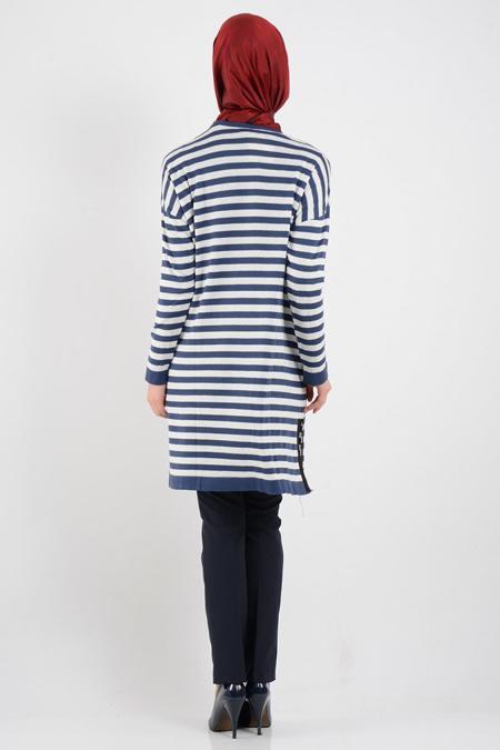 Çizgili Lacivert Tesettür Tunik 3577L - 3