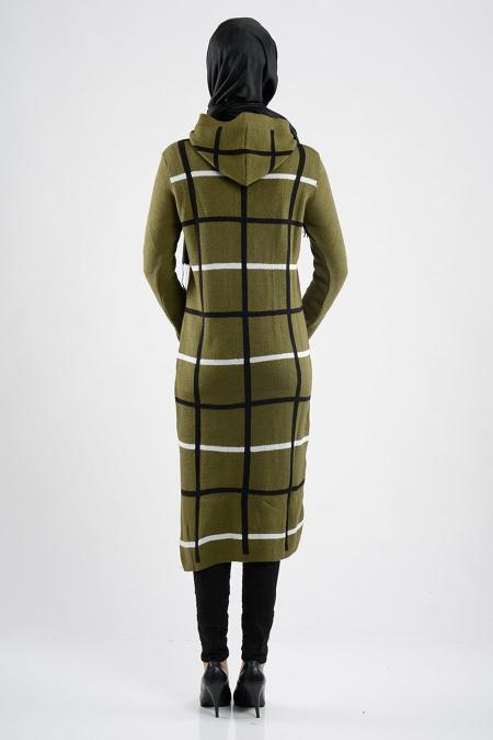 Çizgili Haki Triko Tesettür Tunik 3326HK - 3